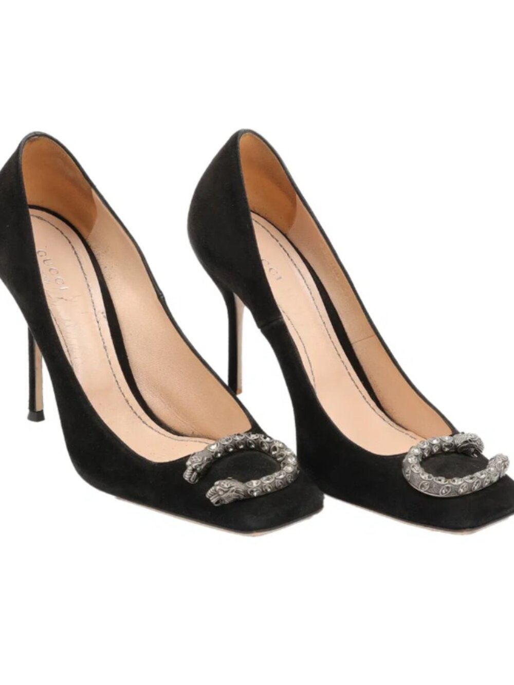 Gucci Suede Pumps Womens Size 7 Black Dionysus Crystals Accents Old Money Preppy